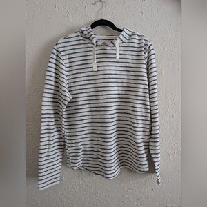 Marine Layer Striped White and Blue Pullover With Hood